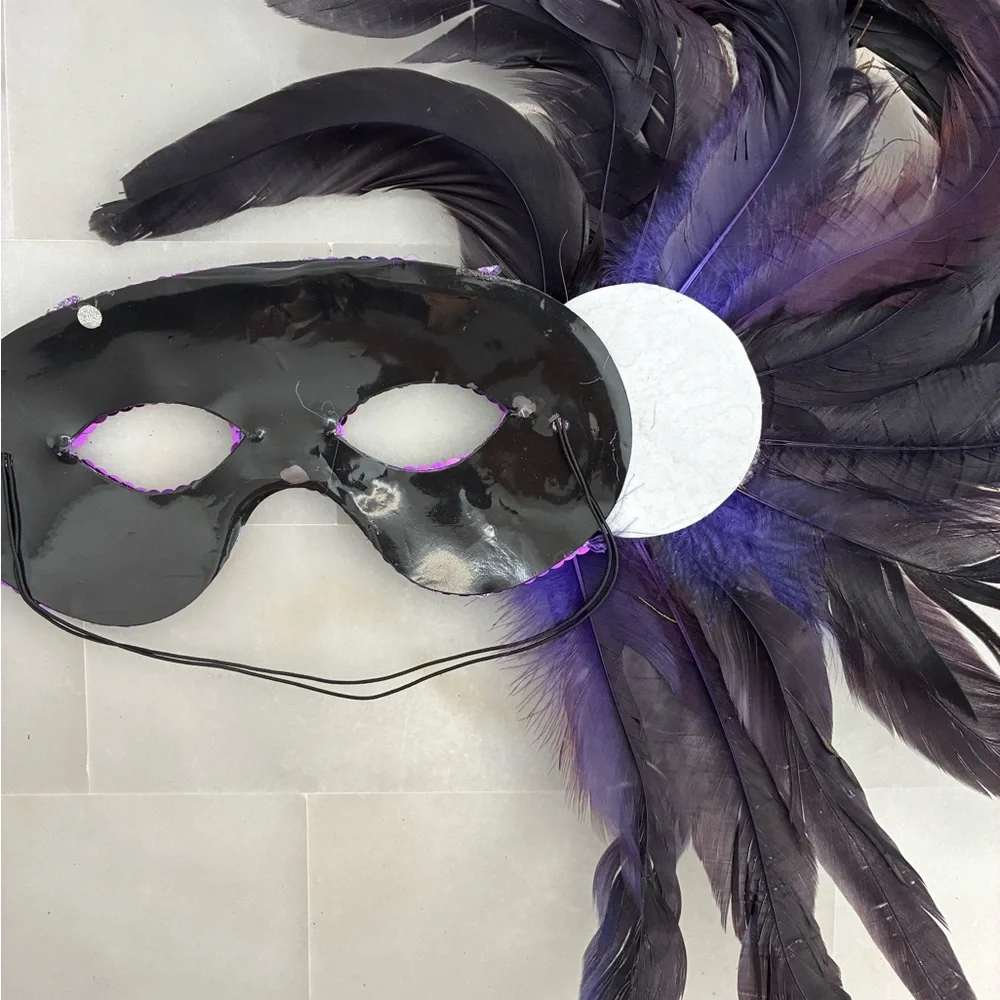 Purple Sequin Peacock Feather Masquerade Mask